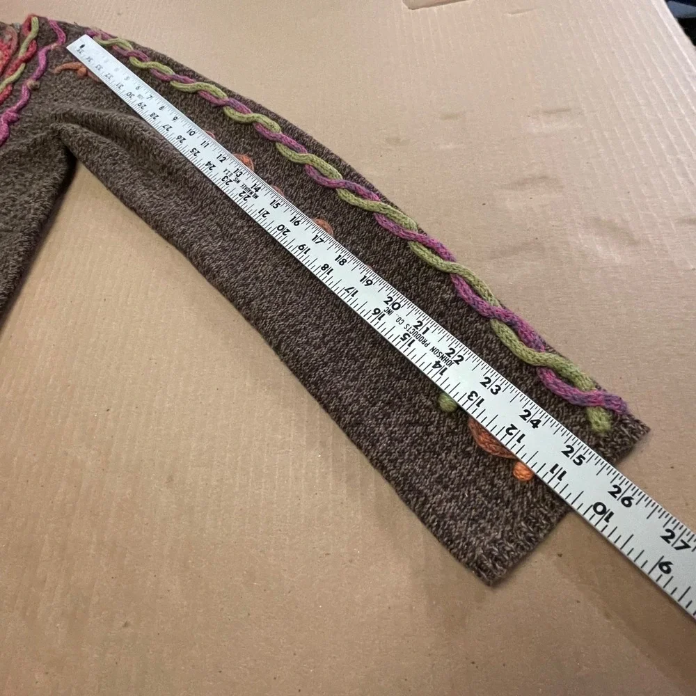 Vintage Talbots Womens L Cardigan Bright Striped Textured USA Made Floral Button - Picture 11 of 14